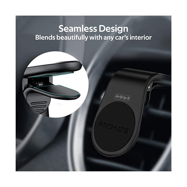 Promate, AirGrip-3 AC Vent Phone Holder, Universal Air Vent Magnetic Holder with Quick Clip Mounting, Secure Vent Grip, Anti-Slip and 360 Degree Rotation Phone Car Mount for Smartphones, GPS