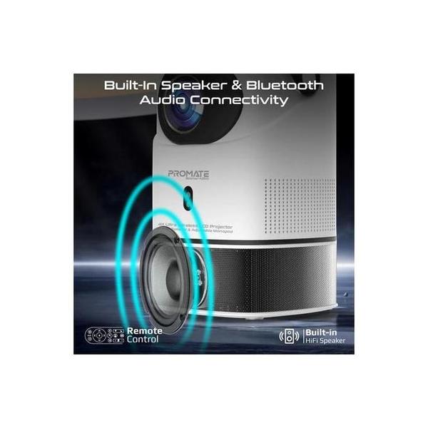 Promate BEAMER-A250.EU 4K Ultra HD Wireless LCD Projector with Built-In Speaker & Monopod Stand