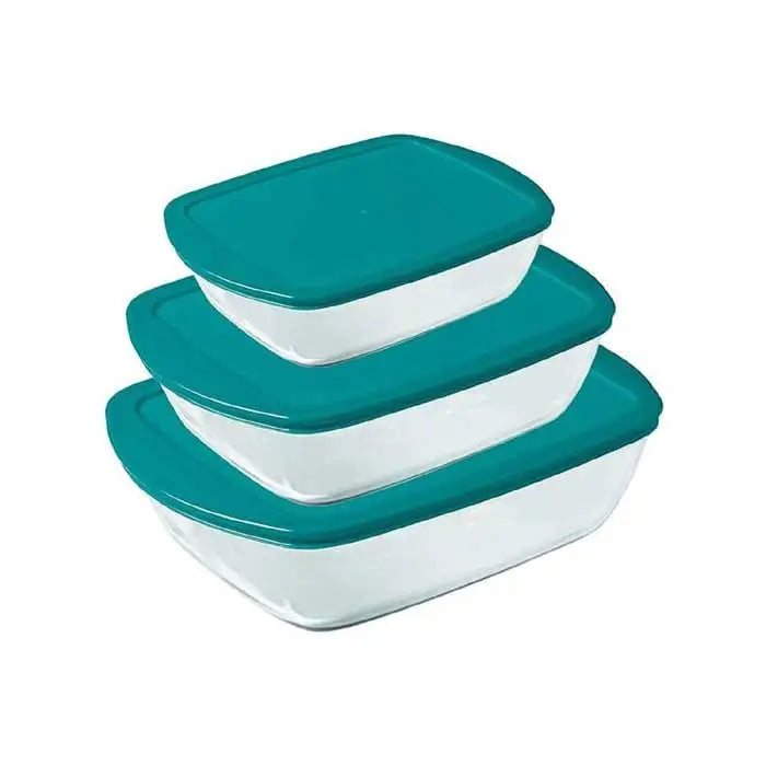 Pyrex Cook & Store Set of 3 Rectangular dish LIDS Green