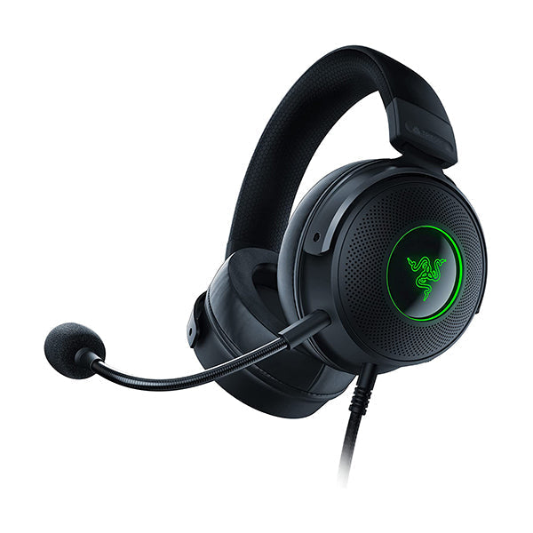 Razer Kraken V3 Wired USB Gaming Headset: Triforce Titanium 50mm Drivers - THX Spatial Audio - Chroma RGB Lighting - Hybrid Fabric & Leatherette Memory Foam Cushions - Detachable HyperClear Mic - RZ04-03770200-R3M1