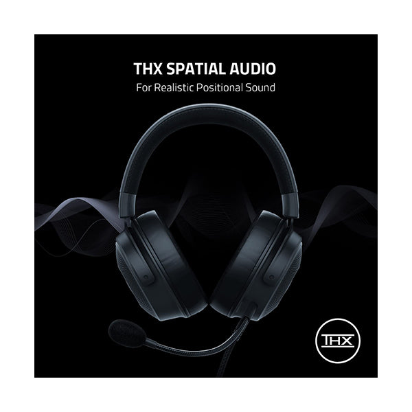Razer Kraken V3 Wired USB Gaming Headset: Triforce Titanium 50mm Drivers - THX Spatial Audio - Chroma RGB Lighting - Hybrid Fabric & Leatherette Memory Foam Cushions - Detachable HyperClear Mic - RZ04-03770200-R3M1