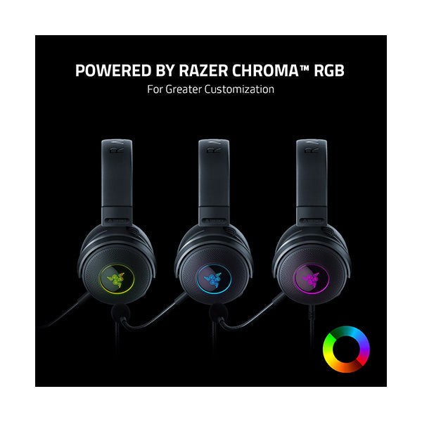 Razer Kraken V3 Wired USB Gaming Headset: Triforce Titanium 50mm Drivers - THX Spatial Audio - Chroma RGB Lighting - Hybrid Fabric & Leatherette Memory Foam Cushions - Detachable HyperClear Mic - RZ04-03770200-R3M1