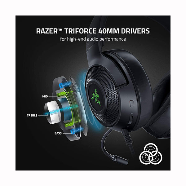 Razer Kraken V3 X Gaming Headset: 7.1 Surround Sound - USB - HyperClear Bendable Cardioid Mic - Chroma RGB Lighting - for PC - RZ04-03750300-R3M1