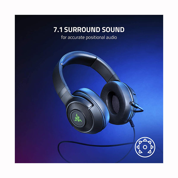 Razer Kraken V3 X Gaming Headset: 7.1 Surround Sound - USB - HyperClear Bendable Cardioid Mic - Chroma RGB Lighting - for PC - RZ04-03750300-R3M1