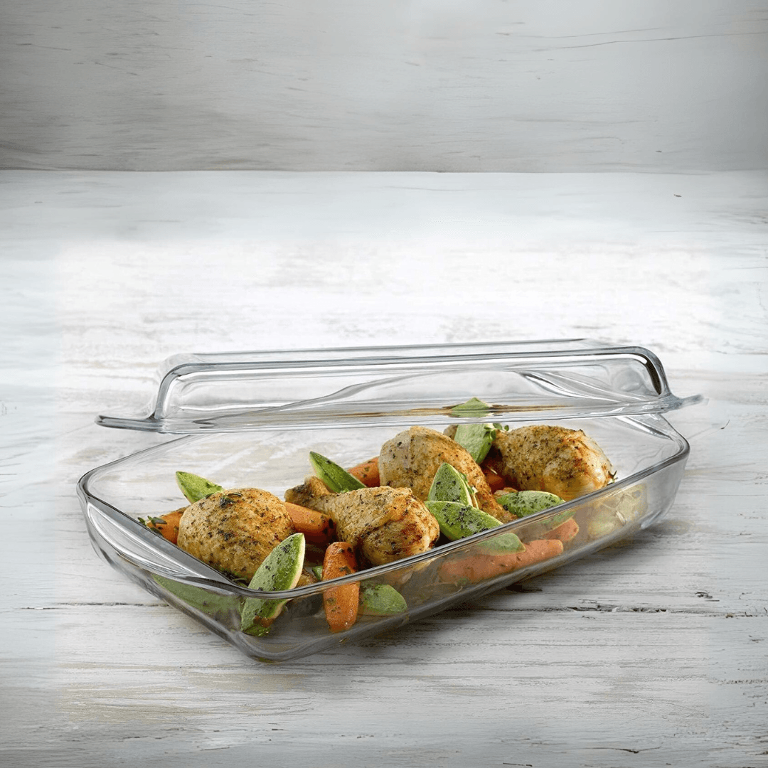 Rectangular Casserole with lid Heat Resistant Oven Microwave Safe Borosilicate Glass 2L