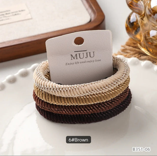 4 Pieces Coffee Color Hair Ties Thickened and Highly Elastic Hair Bands Barcode Hair Accessories