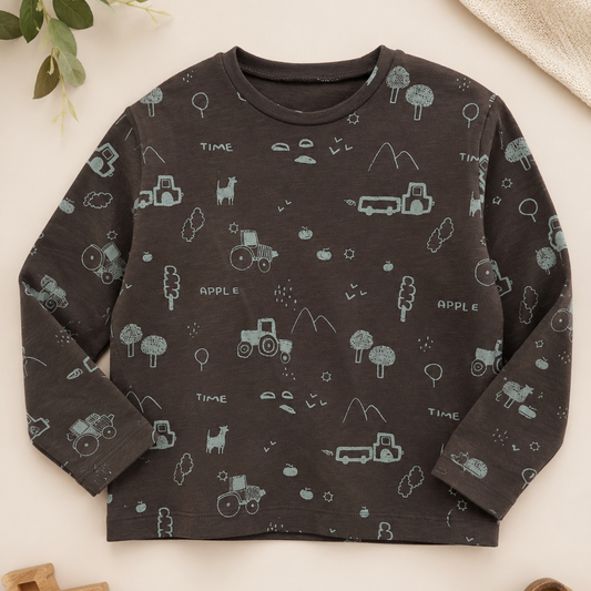 Zara Boy's Brown All-Over Trucks Printed Long Sleeve Blouse | Zara In Lebanon