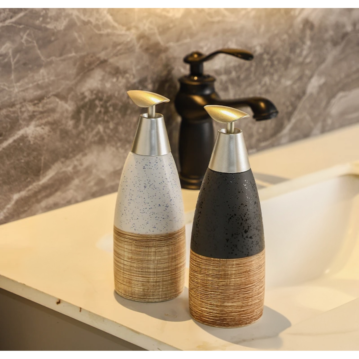 CERAMIC SOAP DISPENSER WITH STAINLESS LID