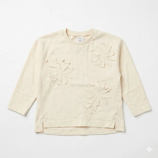 Zara Girl's Cream Floral Applique Details Long Sleeve Crewneck Blouse|Zara in Lebanon
