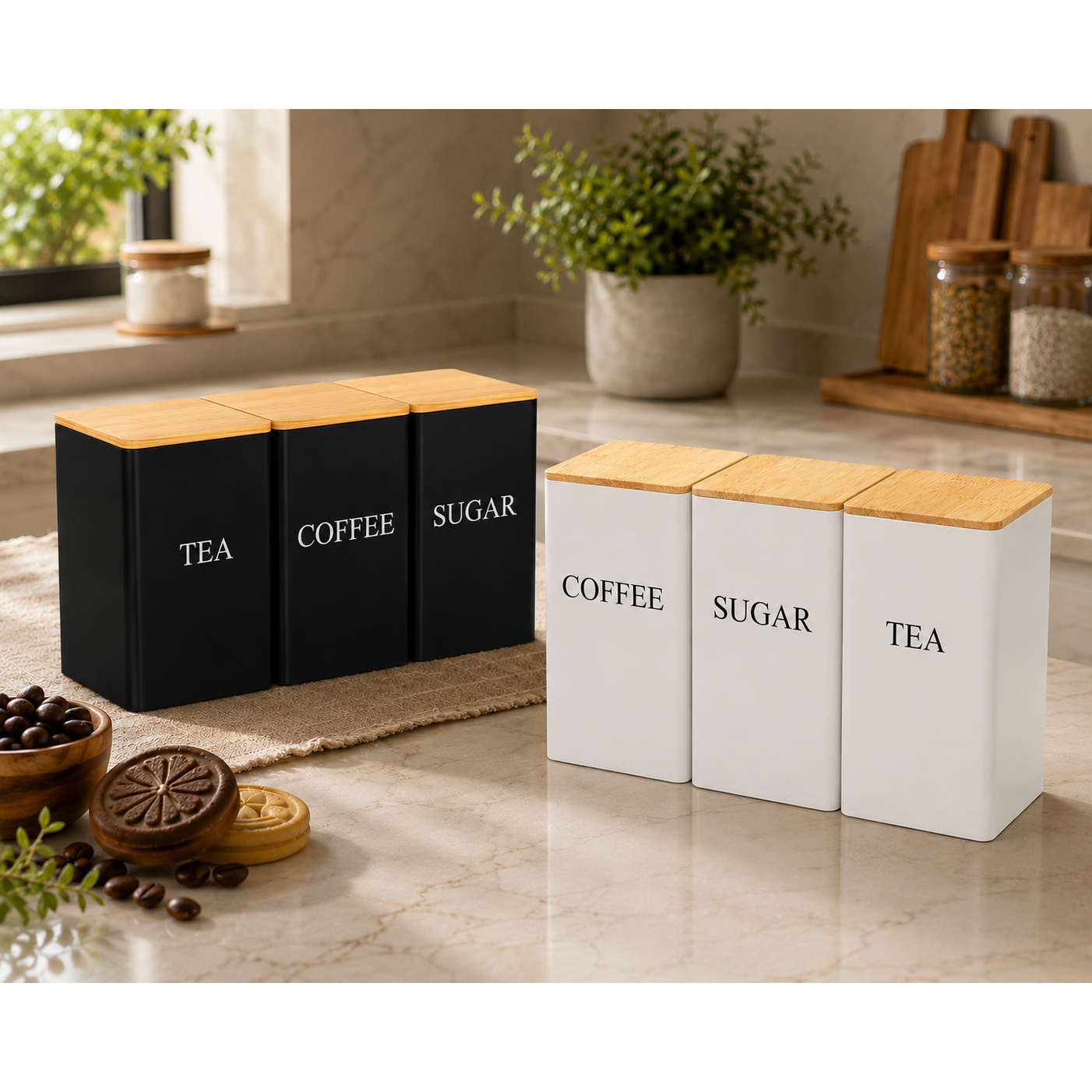 SUGAR, COFFEE , AND TEA JARS SET