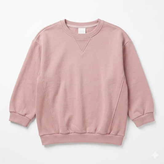 Zara Girl's Dusty Rose Crew Neck Ribbed Details Long Sleeve Sweatshirt|Zara in Lebanon