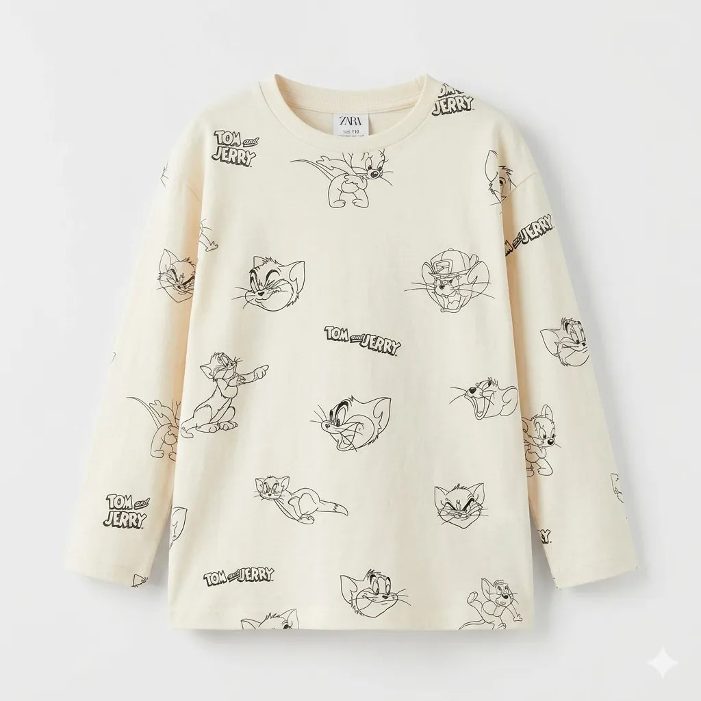 Zara Boy's Beige Tom & Jerry Print Long Sleeve Blouse|Zara in Lebanon
