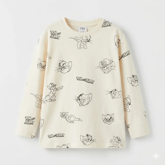 Zara Boy's Beige Tom & Jerry Print Long Sleeve Blouse|Zara in Lebanon