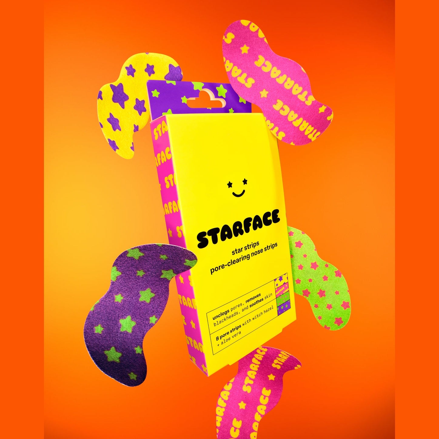 star face  strips unclogs. removes. soothes.
colorful pore strips for removing blackheads and unclogging pores
