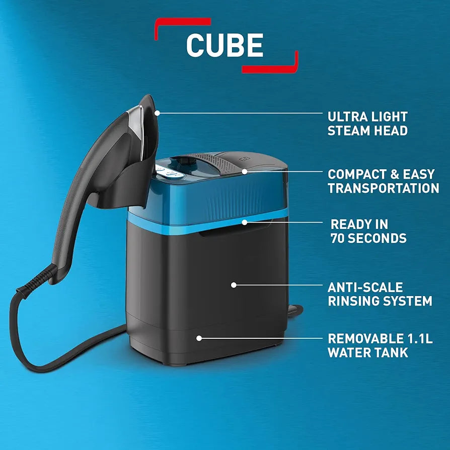 Tefal UT2020 Cube, High Pressure Clothes Steamer, Black and Blue, 2170 W, 1.1 L