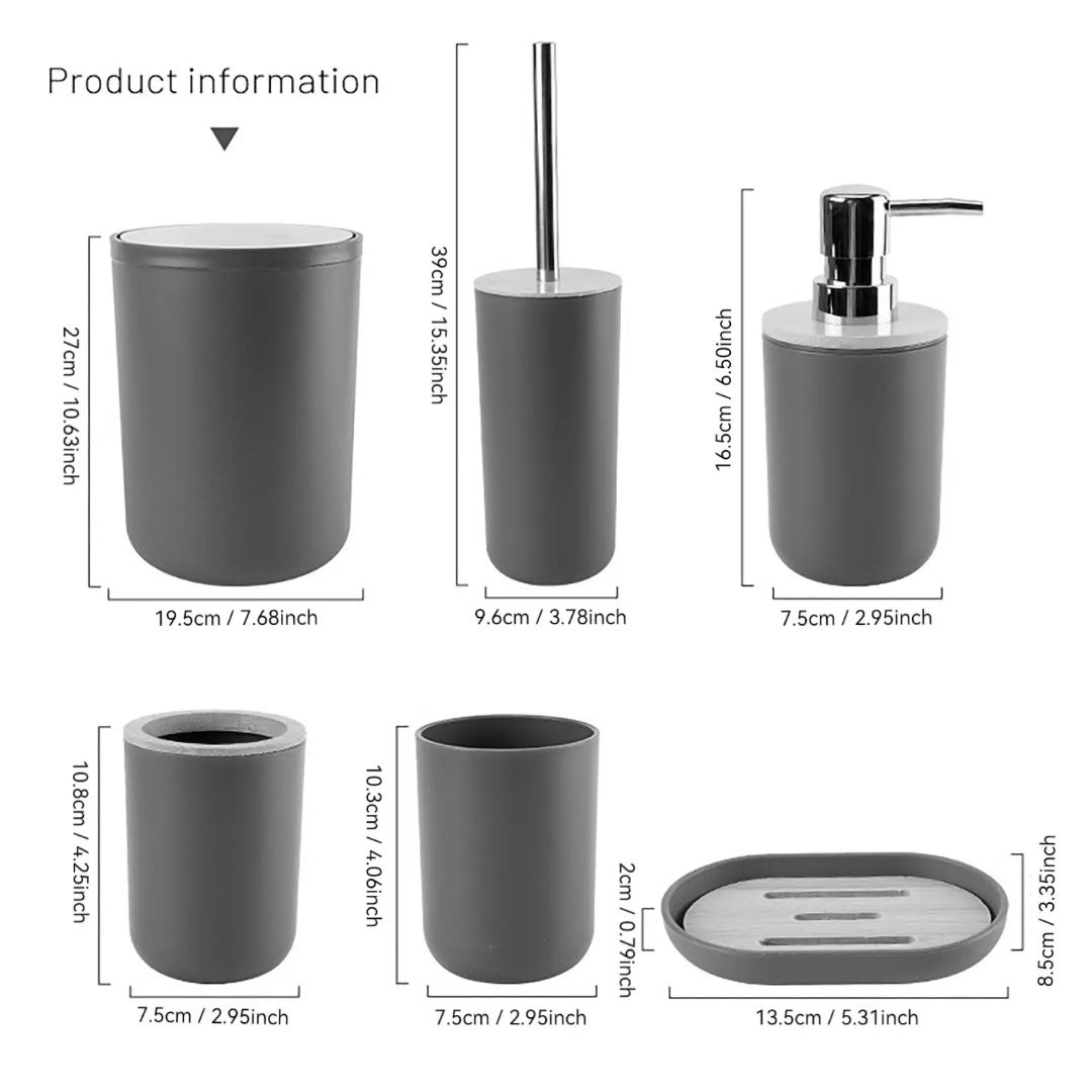 GREY BATHROOM SET OF 6 PCS WITH BAMBOO