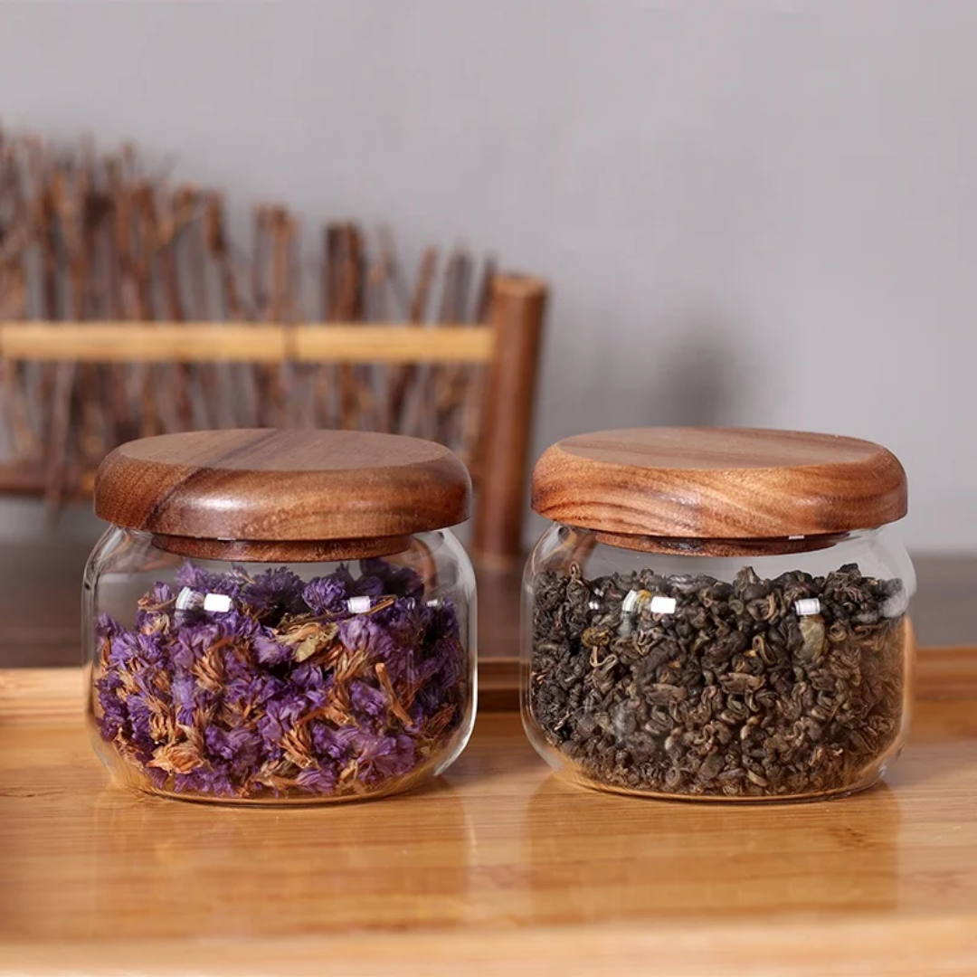 250 MLGLASS SPICE JAR WITH ACACIA WOOD LID