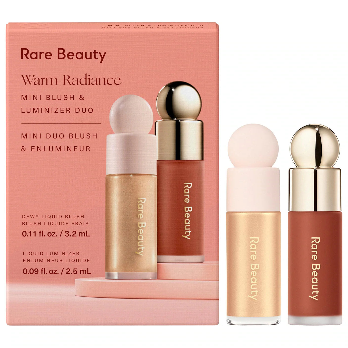 Rare Beauty by Selena Gomez 
Mini Warm Radiance Blush & Luminizer Duo Makeup Gift Set SHADE RESILIENCE&EXHILARATE