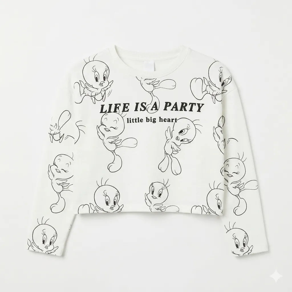 Zara Girl's White Tweety Bird Graphic Long Sleeve Blouse|Zara in Lebanon