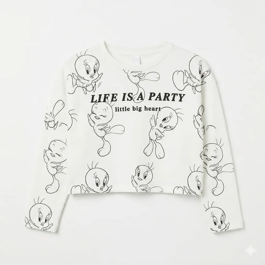 Zara Girl's White Tweety Bird Graphic Long Sleeve Blouse|Zara in Lebanon