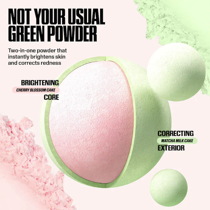 HUDA BEAUTY 
Easy Bake Blurring Loose Baking & Setting Powder- Color: Matcha Milk Cake - Vibrant green for fair–medium skin tones to neutralize redness