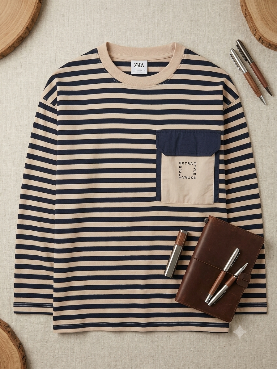 Zara Boy's Beige & Navy Striped Long Sleeve Blouse | Zara In Lebanon