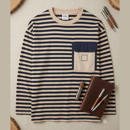 Zara Boy's Beige & Navy Striped Long Sleeve Blouse | Zara In Lebanon