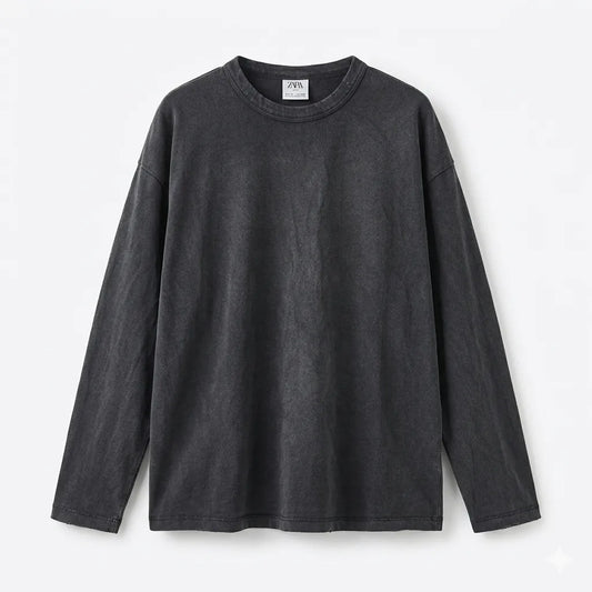 Zara Boy's Washed Black Crew Neck Long Sleeve Blouse|Zara in Lebanon
