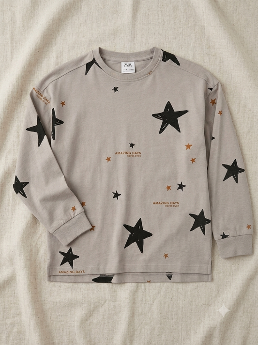 Zara Boy's Gray Stars Printed Long Sleeve Blouse | Zara In Lebanon