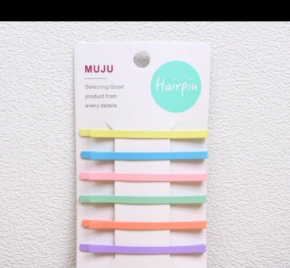 6-Piece Set Metal Rectangle Hairpins Candy-Colored One-Line Hair Clips for Children Sweet MUJU Hair Accessories for Girls