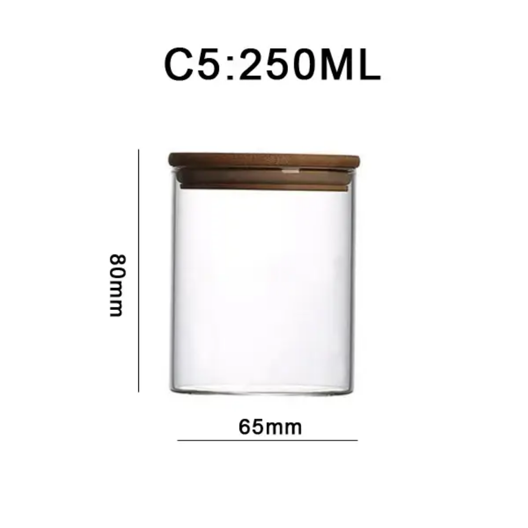 250 ML  GLASS JAR WITH BAMOO LID FOR SPICES AND HERBS