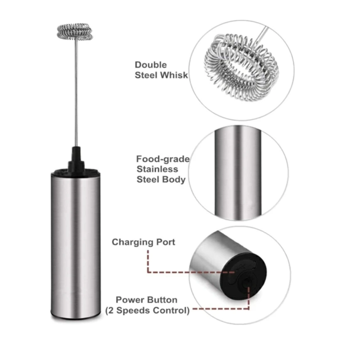 STAINLESS STEEL RECHARGEABLE  FROTHER
