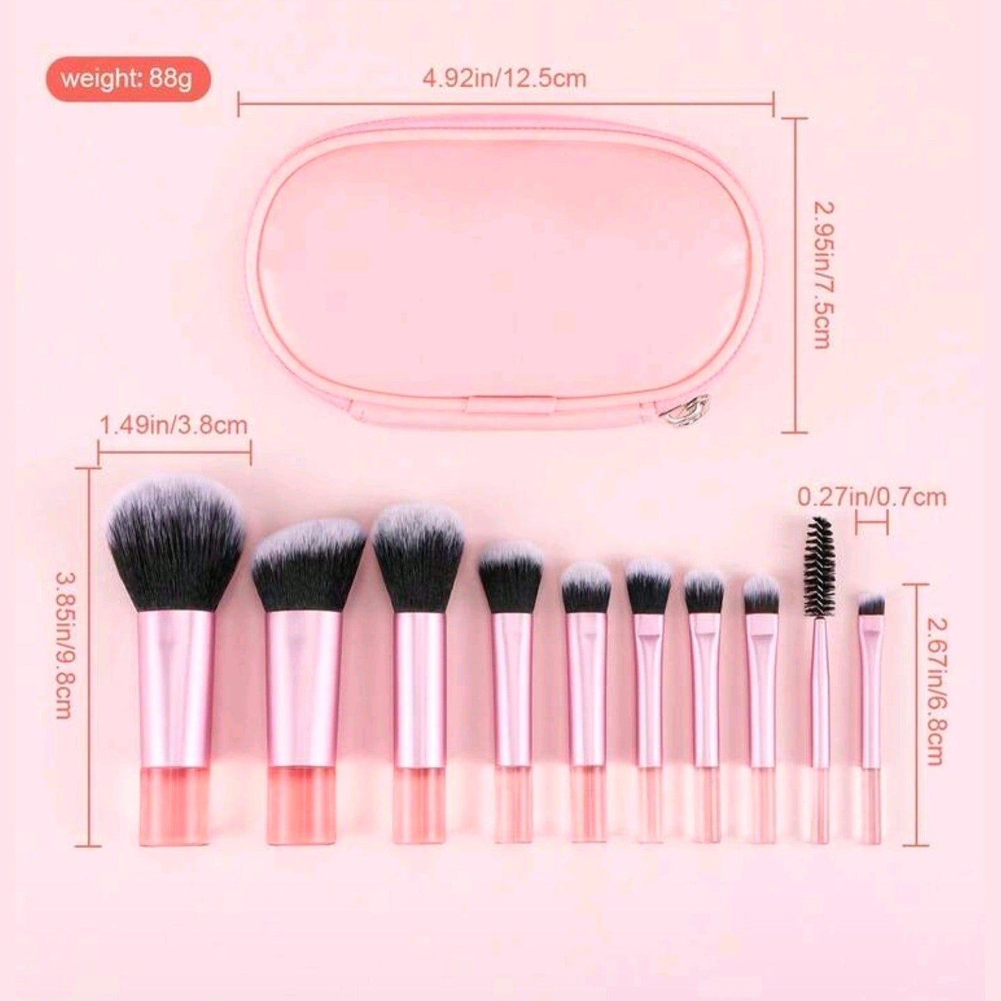 Set of 13 mini makeup  brushes set with a bag