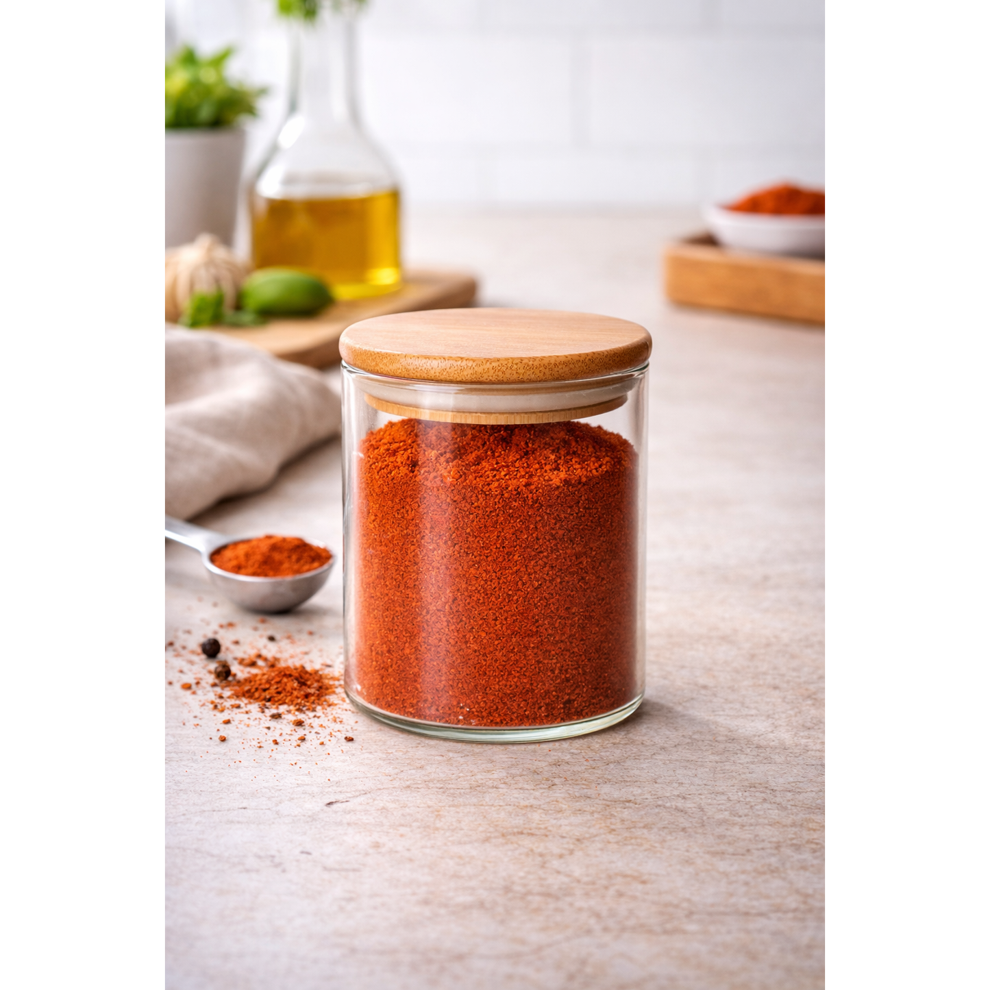 250 ML  GLASS JAR WITH BAMOO LID FOR SPICES AND HERBS