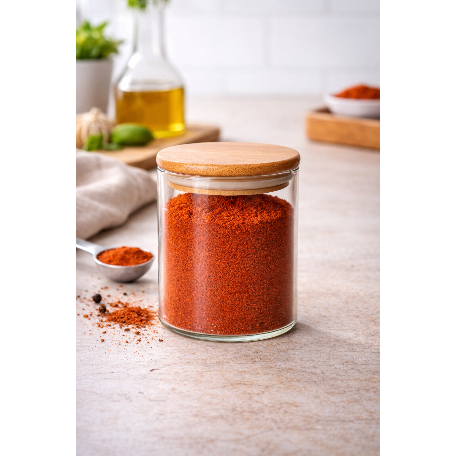 250 ML  GLASS JAR WITH BAMOO LID FOR SPICES AND HERBS