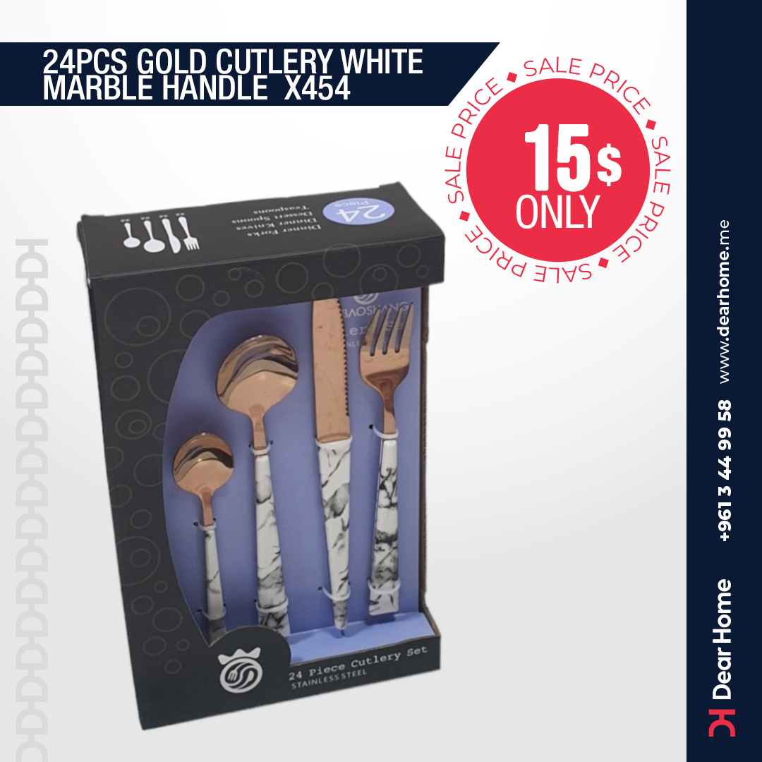 24PCS ROSE GOLD CUTLERY SET WHITE MARBLE HANDLE  X455