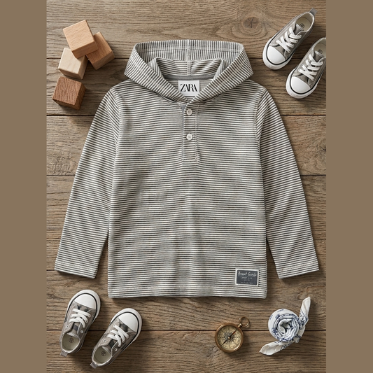 Zara Boy's Cream & Gray Striped Long Sleeve Hooded Blouse | Zara In Lebanon