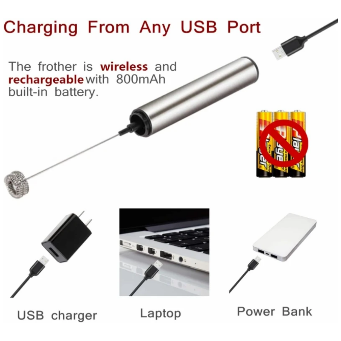 STAINLESS STEEL RECHARGEABLE  FROTHER