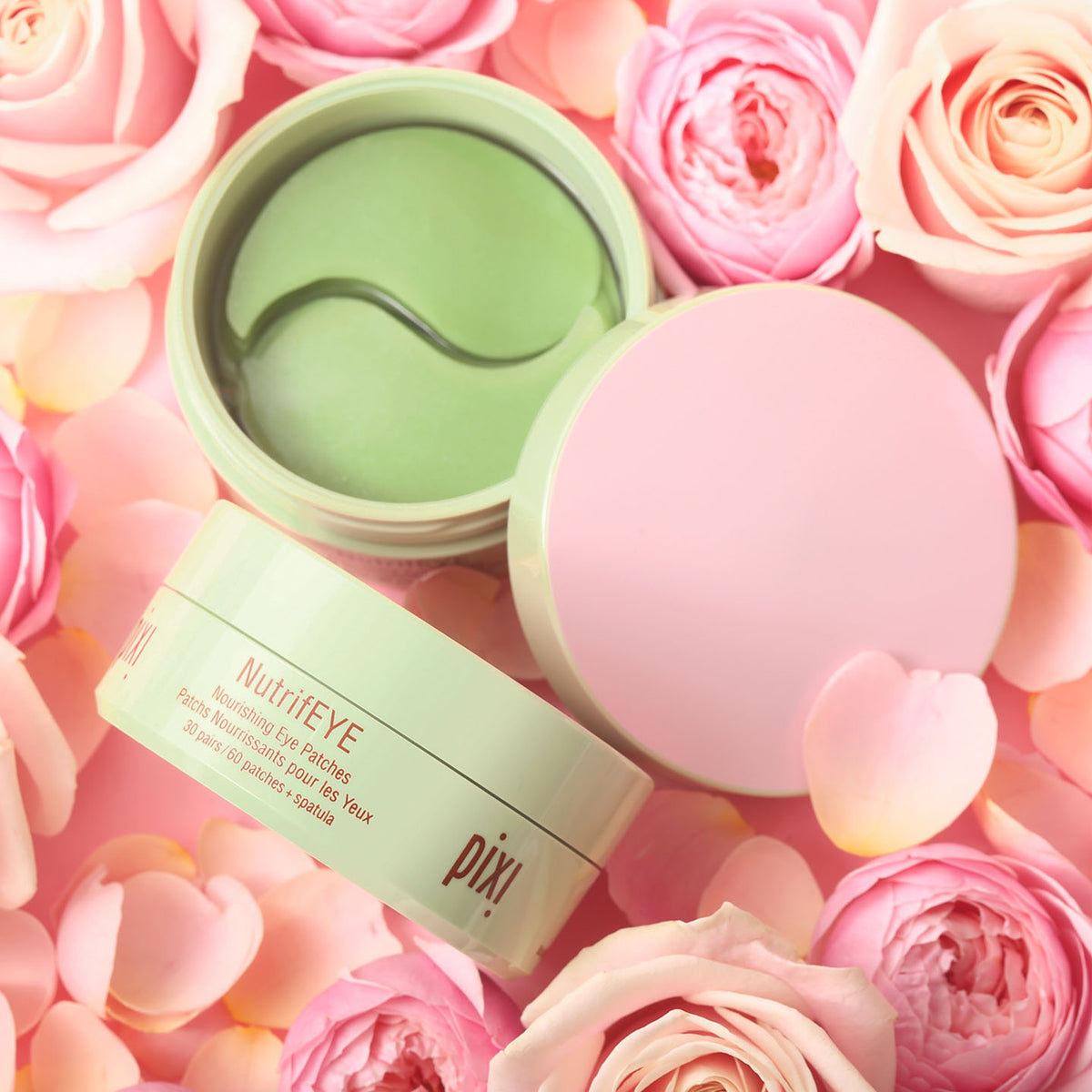 PIXI NutrifEYE 60 patches
Soothe and refresh tired eyes with NutrifEYE hydrogel patches, Infused with Rose, Aloe Vera and Chamomile, these serum-soaked patches hydrate, calm and depuff in just minutes.