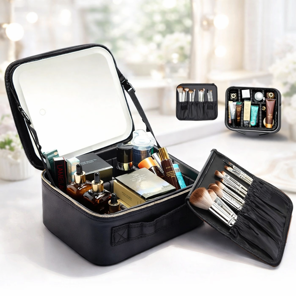 MAKEUP ORGANIZER BAG WITH LED MIRROR