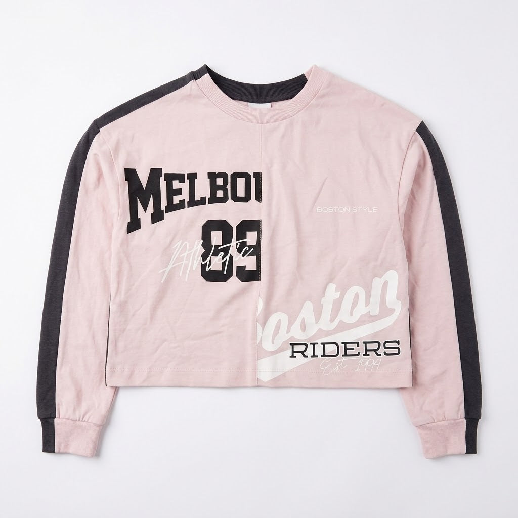Zara Girl's Pastel Pink & Gray Graphic Print Long Sleeve Blouse|Zara in Lebanon