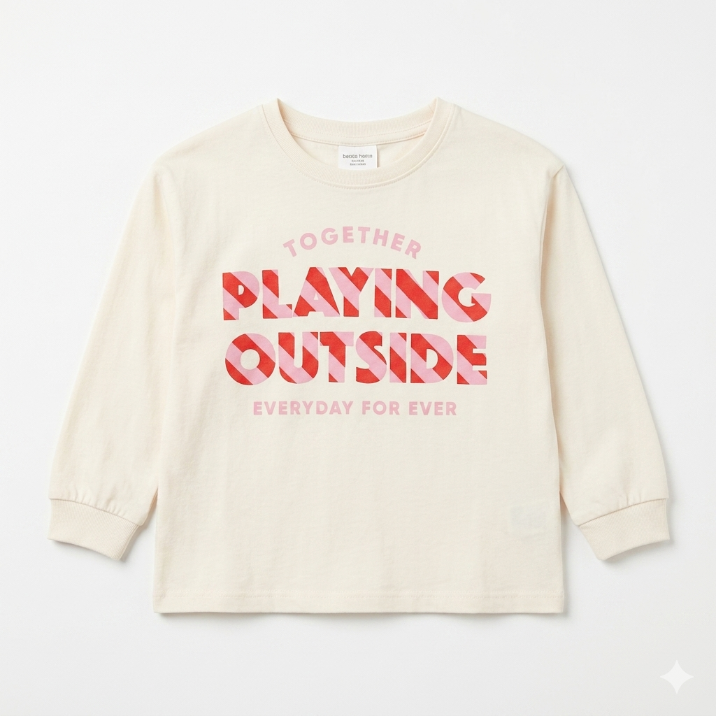 Zara Girl's Cream Together Playing Outside Graphic Long Sleeve Blouse|Zara in Lebanon
