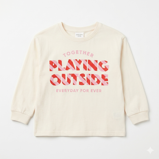 Zara Girl's Cream Together Playing Outside Graphic Long Sleeve Blouse|Zara in Lebanon