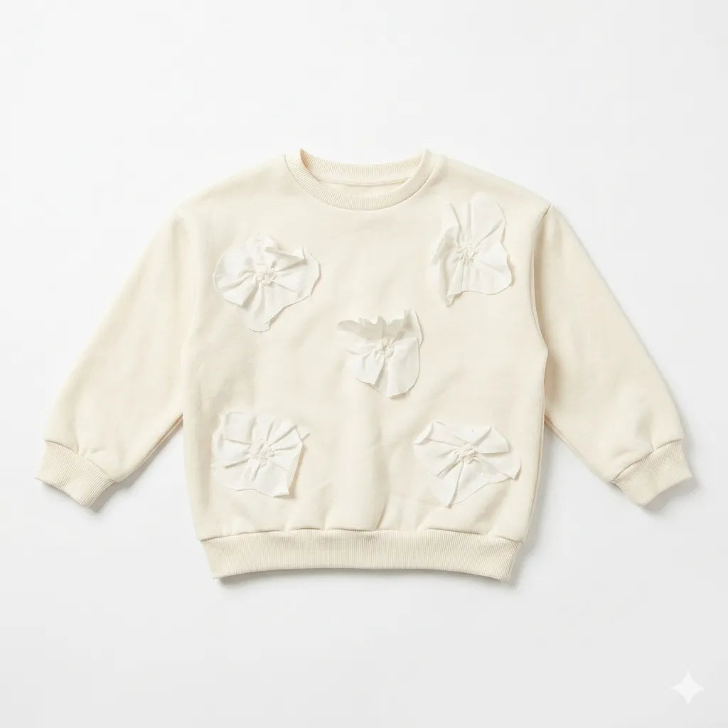 Zara Girl's Off White 3D Fabric Flowers Crew Neck Long Sleeve Blouse|Zara in Lebanon
