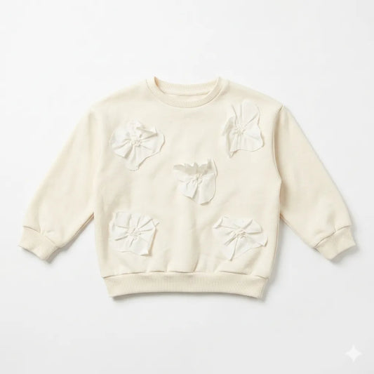 Zara Girl's Off White 3D Fabric Flowers Crew Neck Long Sleeve Blouse|Zara in Lebanon