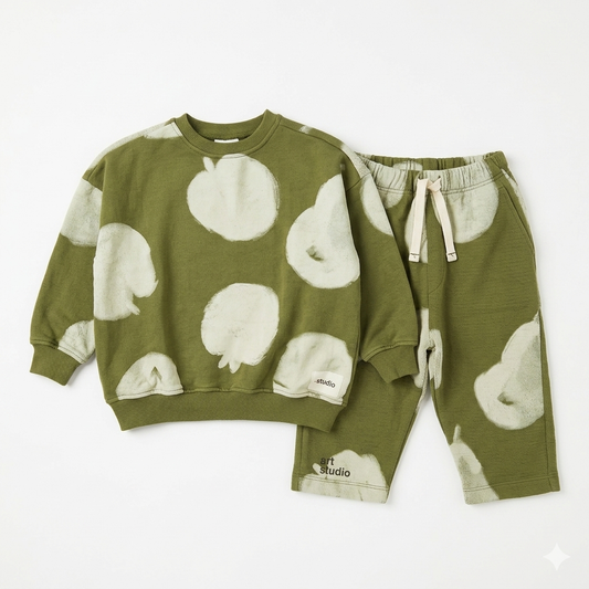 Zara Baby Girl's Olive Green Pear & Apple Print 2 Pcs Set|Zara in Lebanon