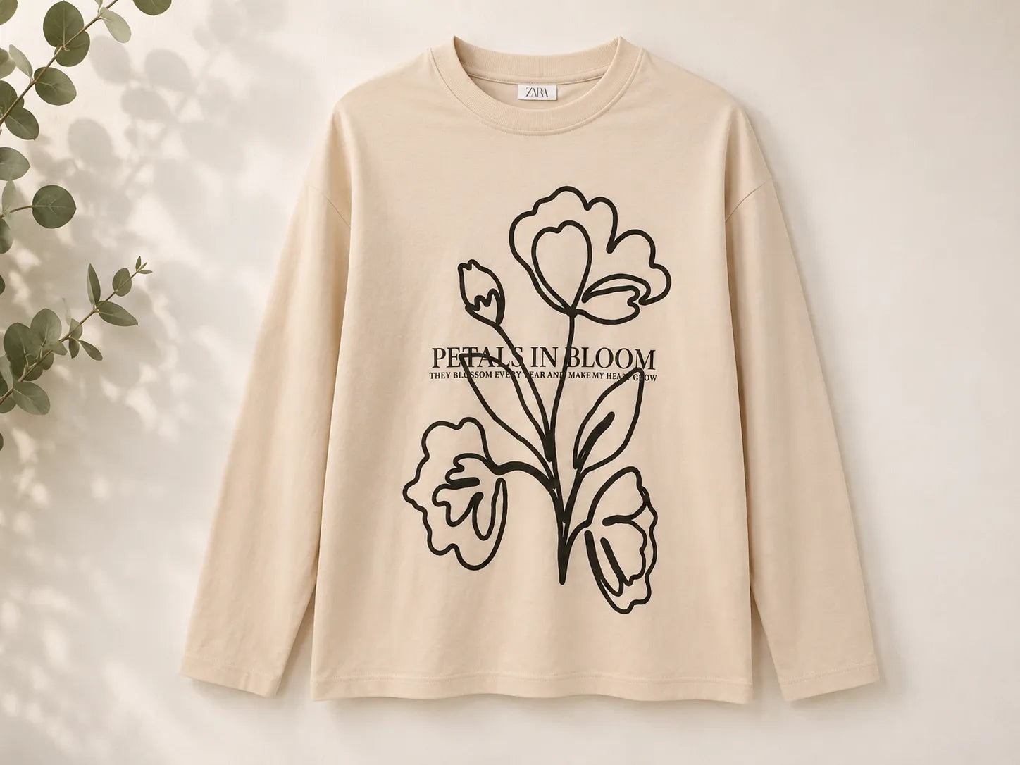 Zara Girl's Beige Front Embroidered Long Sleeve Blouse | Zara In Lebanon