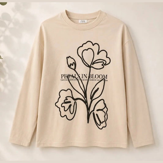 Zara Girl's Beige Front Embroidered Long Sleeve Blouse | Zara In Lebanon