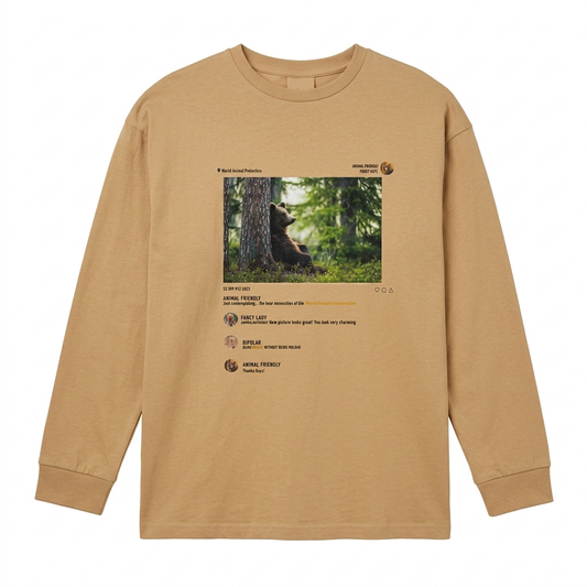 Zara Boy's Tan Animal Friendly Bear Print Crew Neck Long Sleeve Blouse|Zara in Lebanon