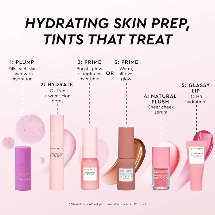 Glow Recipe 
Huetinis Mini Tinted Skincare Set.                 What it is: A mini, tinted skincare routine inspired by Korean makeup tricks for glowing skin, featuring sheer tints that hydrate and visibly brighten over time